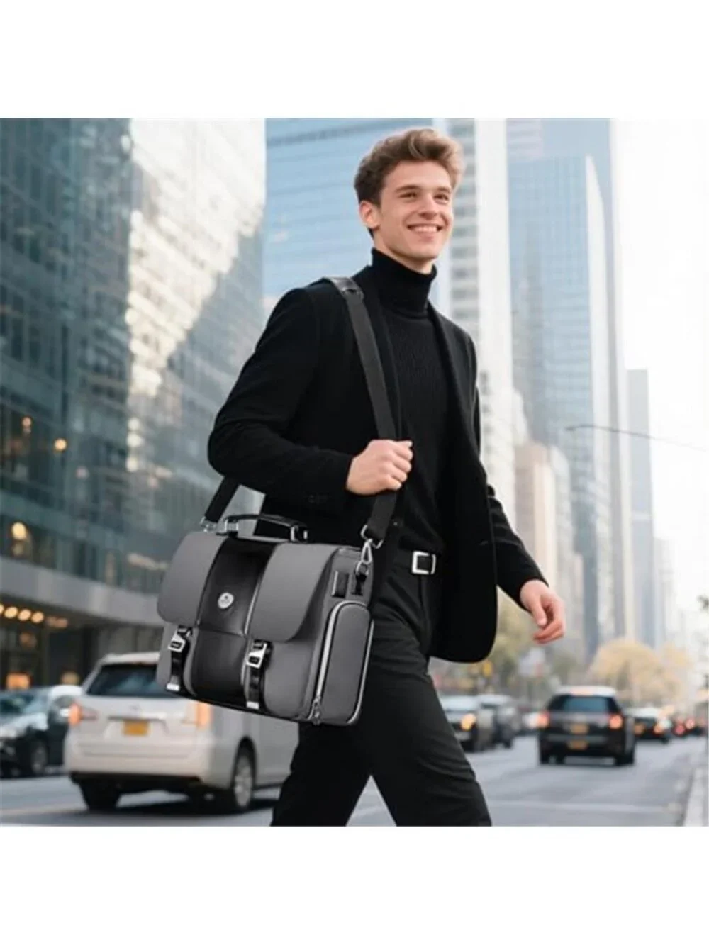 Mens Business Briefcase 15.6 Inch PU Leather Messenger Bags Laptop